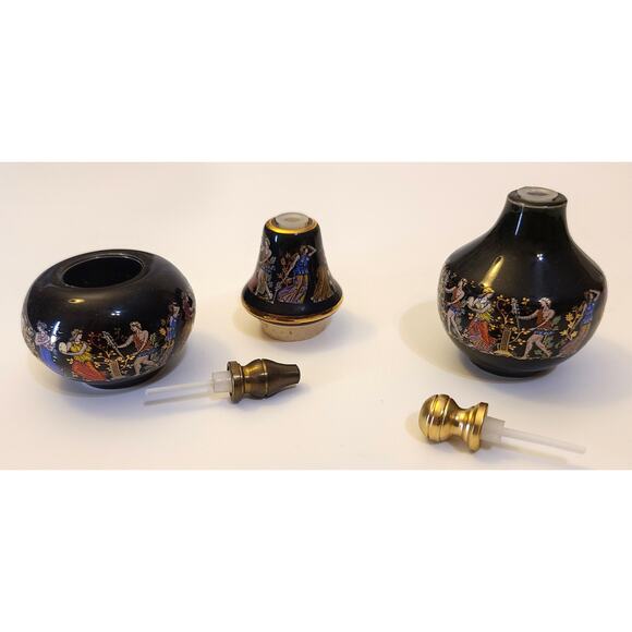 Perfume Bottles Set of 2 Greek Miniature Hand Painted Ceramic Bulb - Picture 3 of 5